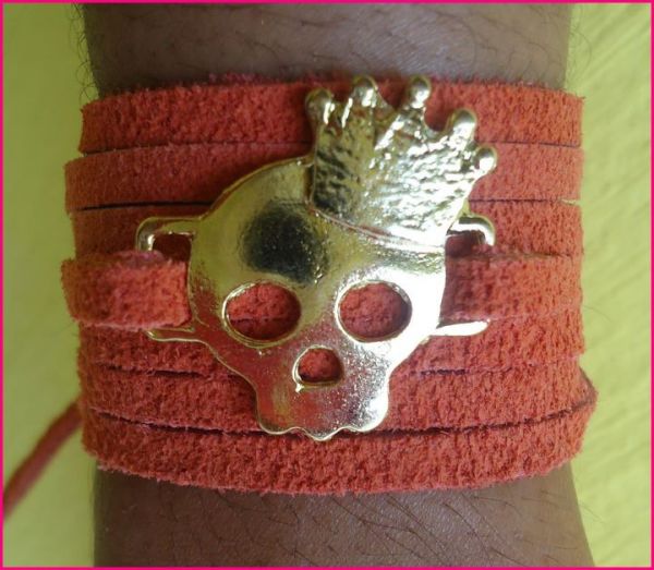 Pulseira Caveira courinho laranja